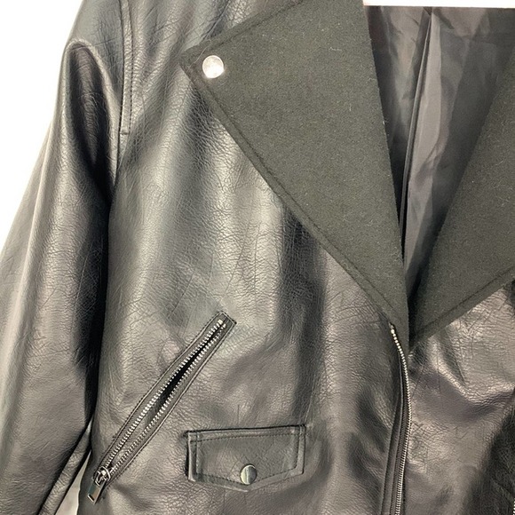 NWT | Halogen Black Asymmetric‎ Zip Mix Media Faux Leather Moto Coat Jacket - Picture 7 of 9